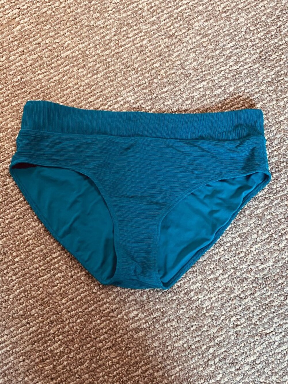 Time And Tru Womens High-Waist Swim Bottom 2X Teal Textured Design